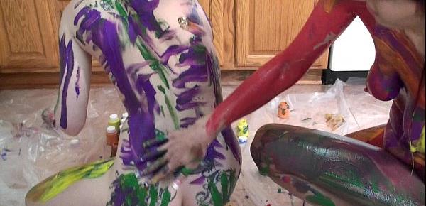  Lavender Rayne and Indigo Augustine playing with paint